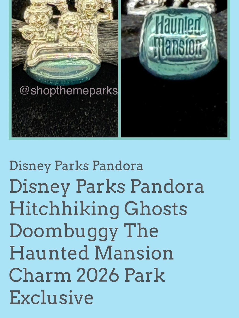 Pandora Gold-tone Hitchhiking Ghosts Doombuggy Charm with Teal Enamel